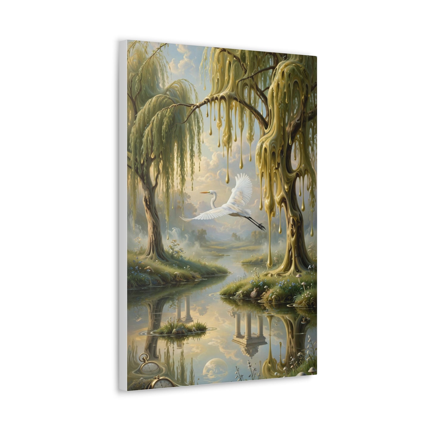 Tranquil Willow Canvas Print — Dreamy Lake Landscape Wall Art