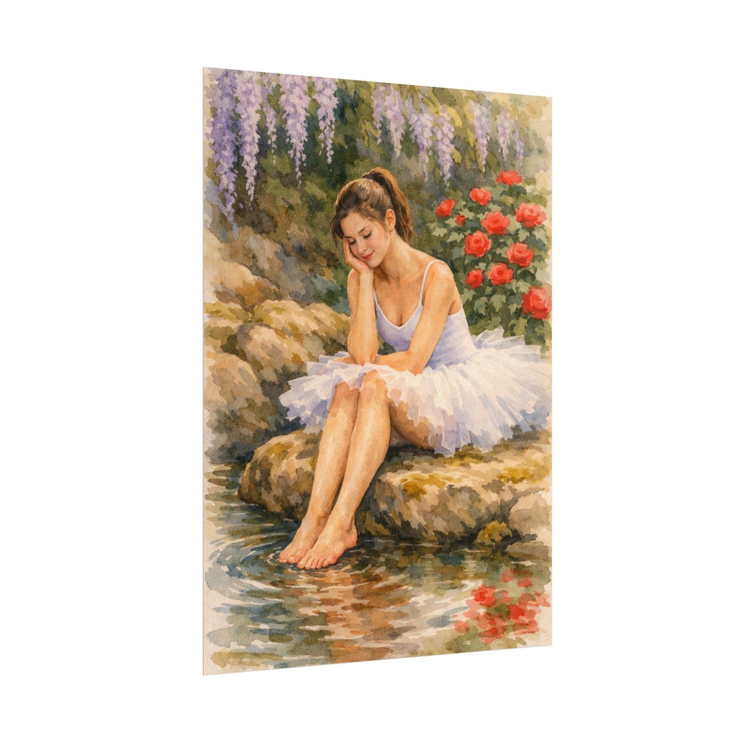 Ballerina by the Pond Watercolor Poster — Matte Textured Art Print