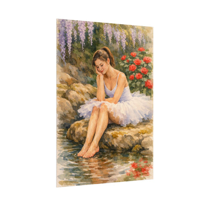 Ballerina by the Pond Watercolor Poster — Matte Textured Art Print