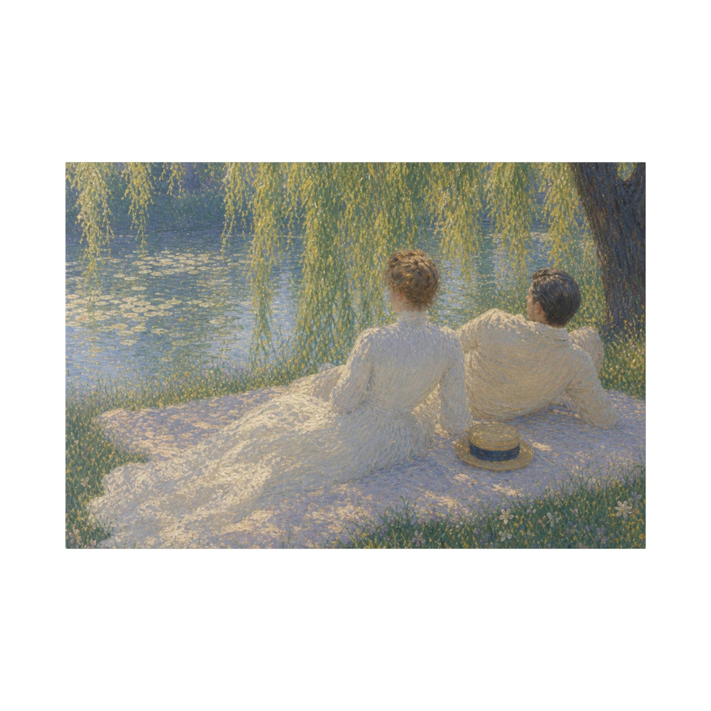 Impressionist Couples by the Lake — Classic Stretched Canvas Art Print