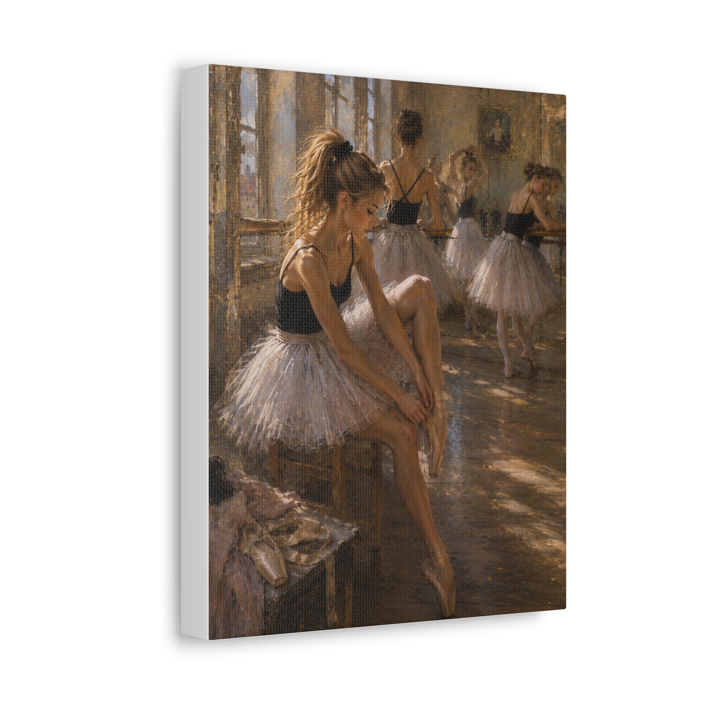 Ballet Dancers Stretched Canvas Art – Elegant Ballerina Rehearsal Wall Decor