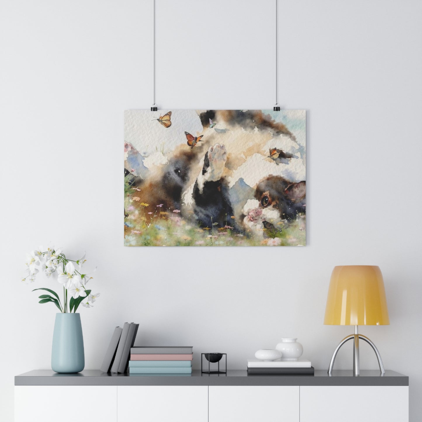 Giclée Art Print — Watercolor Kitten & Butterflies Illustration