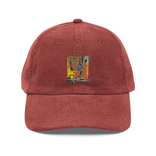 Corduroy Embroidered Cap — Vintage Abstract Patch Hat