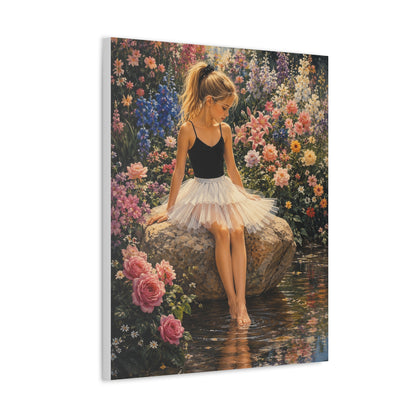 Ballet Girl in Flower Garden — Stretched Canvas Wall Art