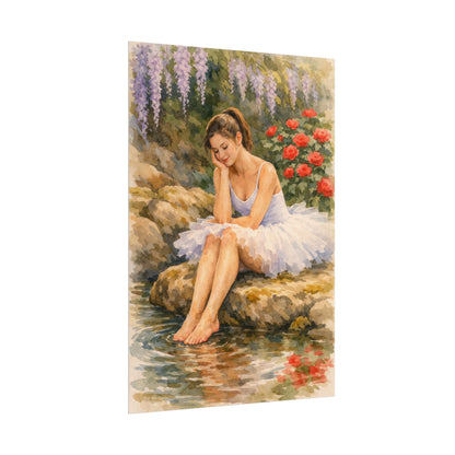 Ballerina by the Pond Watercolor Poster — Matte Textured Art Print