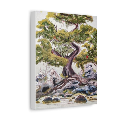 Coastal Bonsai Tree Stretched Canvas Wall Art — Serene Beach Landscape Print