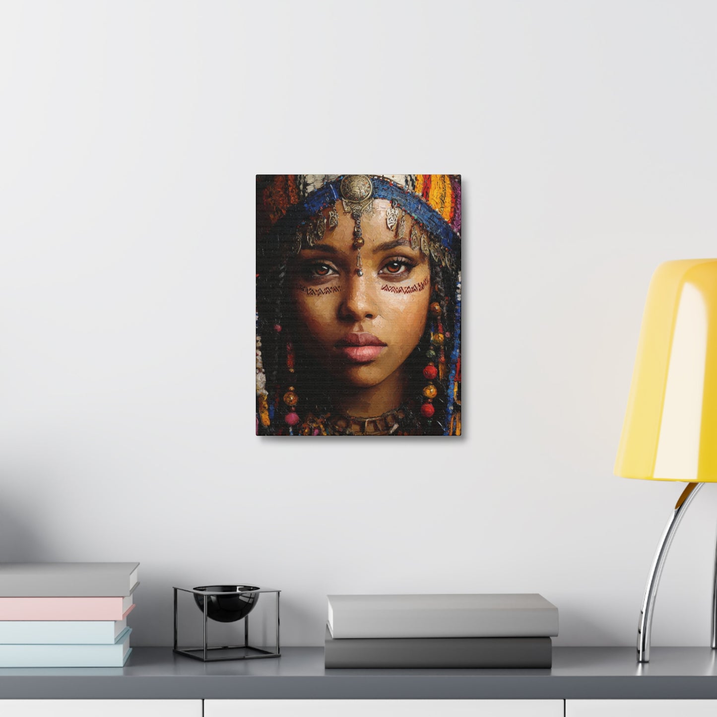 Boho Desert Princess Stretched Canvas Wall Art — Ethereal Tribal Portrait